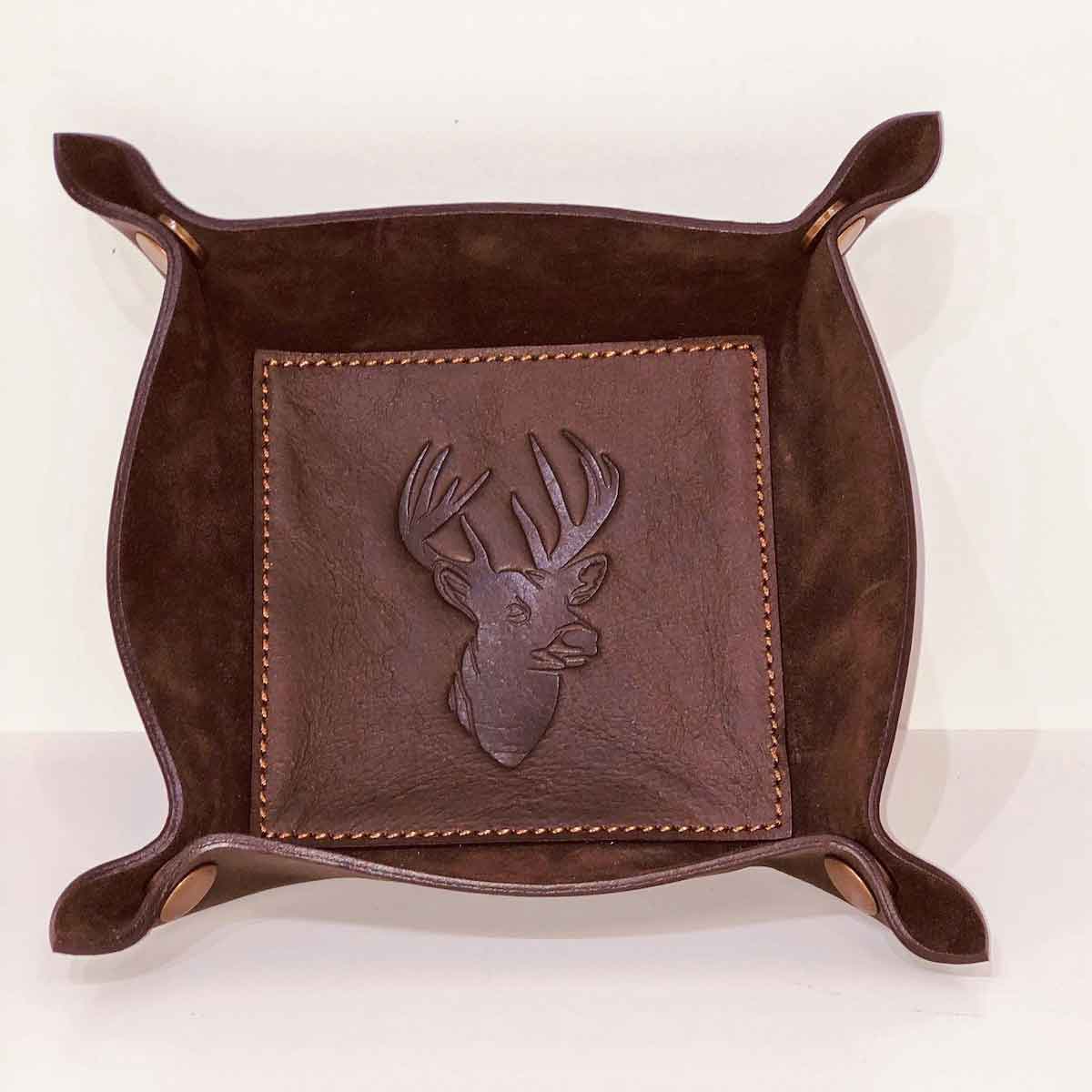 Deer Leather embossed valet tray dark brown