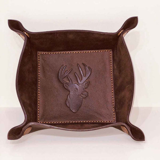 Deer Leather embossed valet tray dark brown
