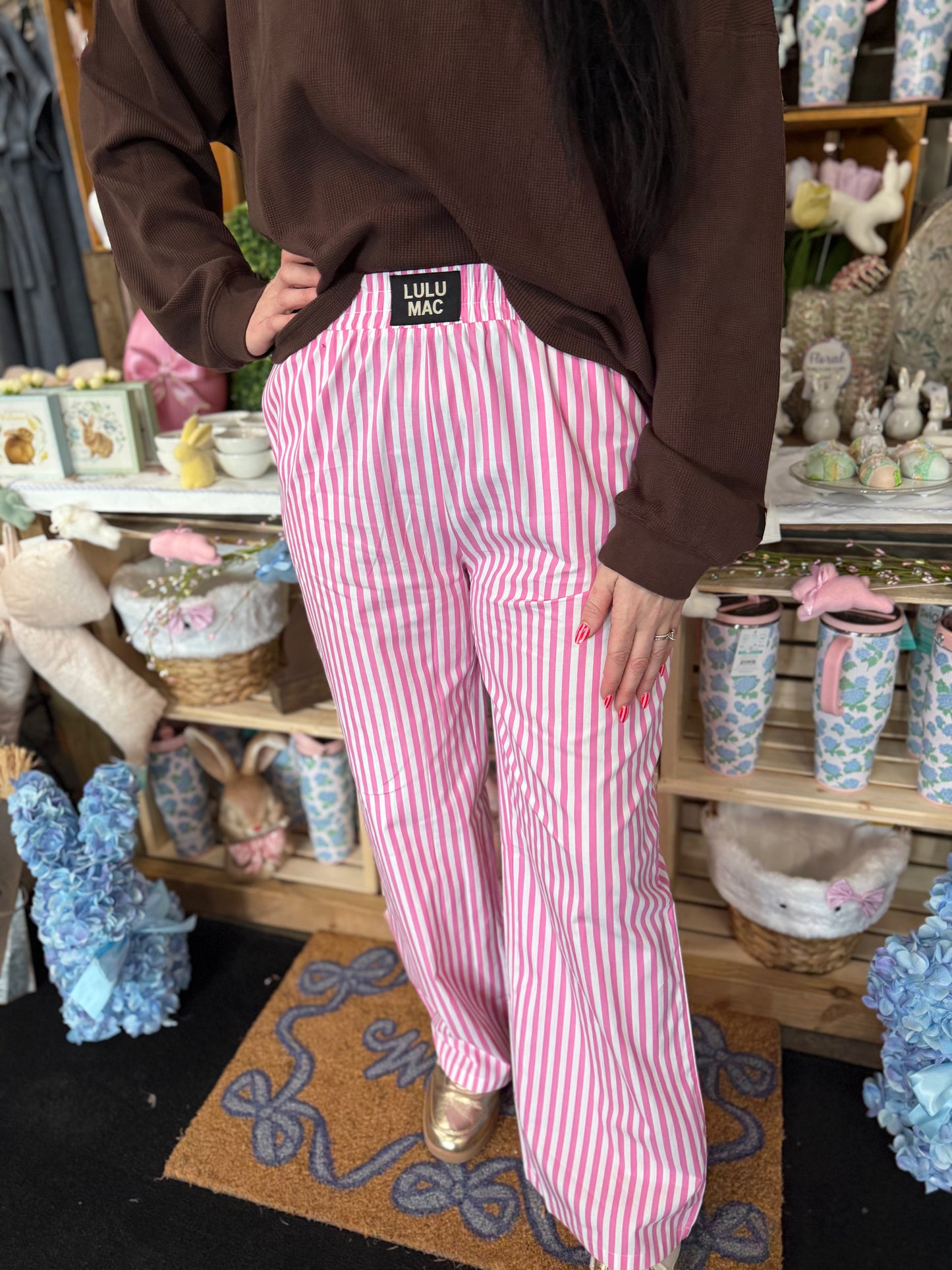 Lulu Mac striped pants | Hot pink
