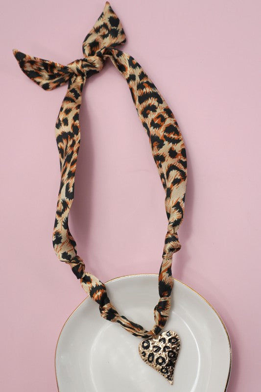 Cheetah heart/ cheetah Scarf Necklace
