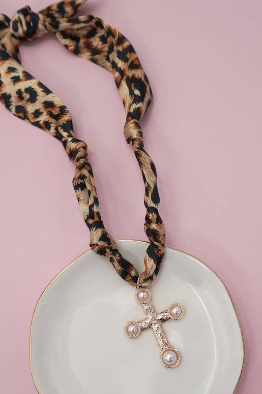 Cross/Leopard Scarf Necklace