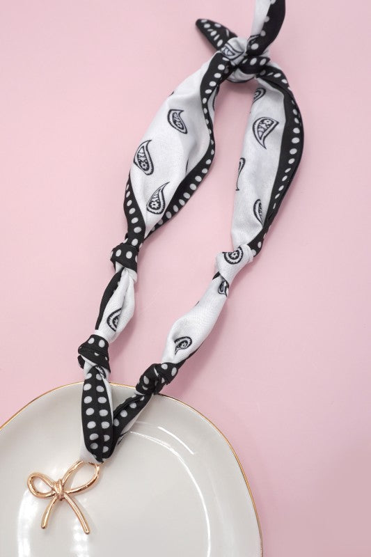Gold bow/B&W Scarf Necklace