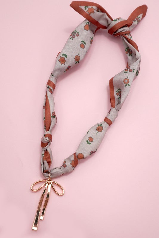 Gold Bow/Floral Scarf Necklace