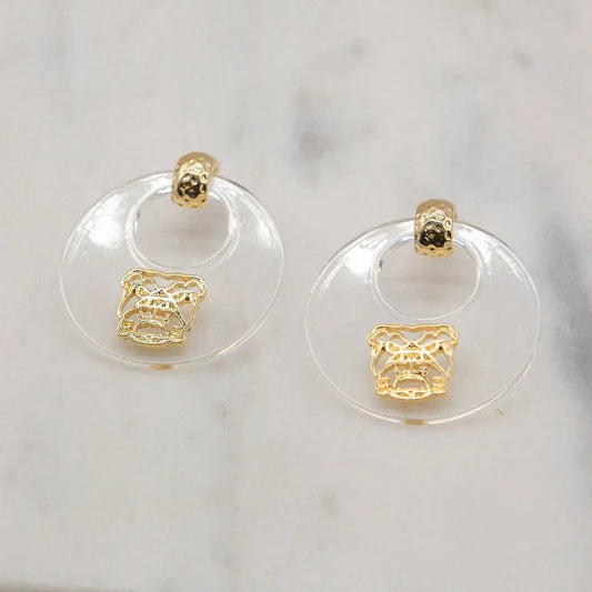 Gold & Clear Bulldog Hoop Earrings