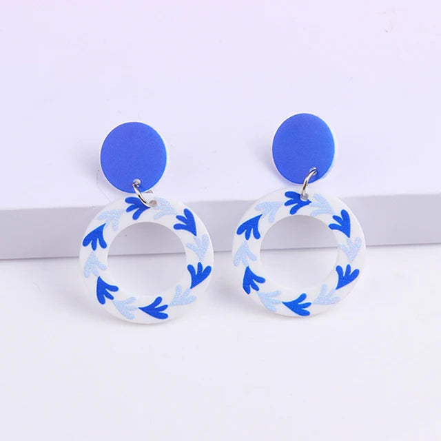 Blue & White Print Acrylic Earrings