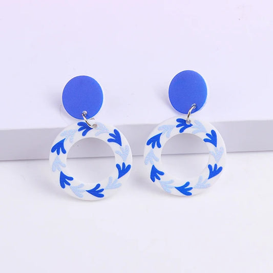 Blue & White Print Acrylic Earrings