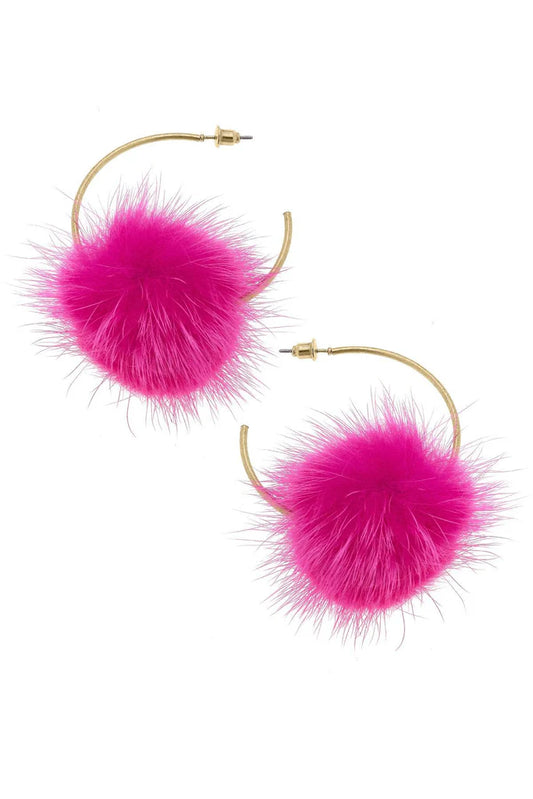 Canvas Style Pink Puff Hoop Earrings