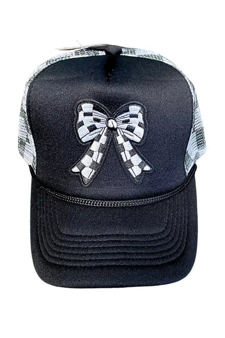 Black & White Checkered Bow Trucker Hat