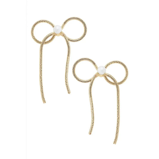 CANVAS Bow Earrings w/ Pearl