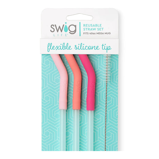 Swig flexible silicone straw set
