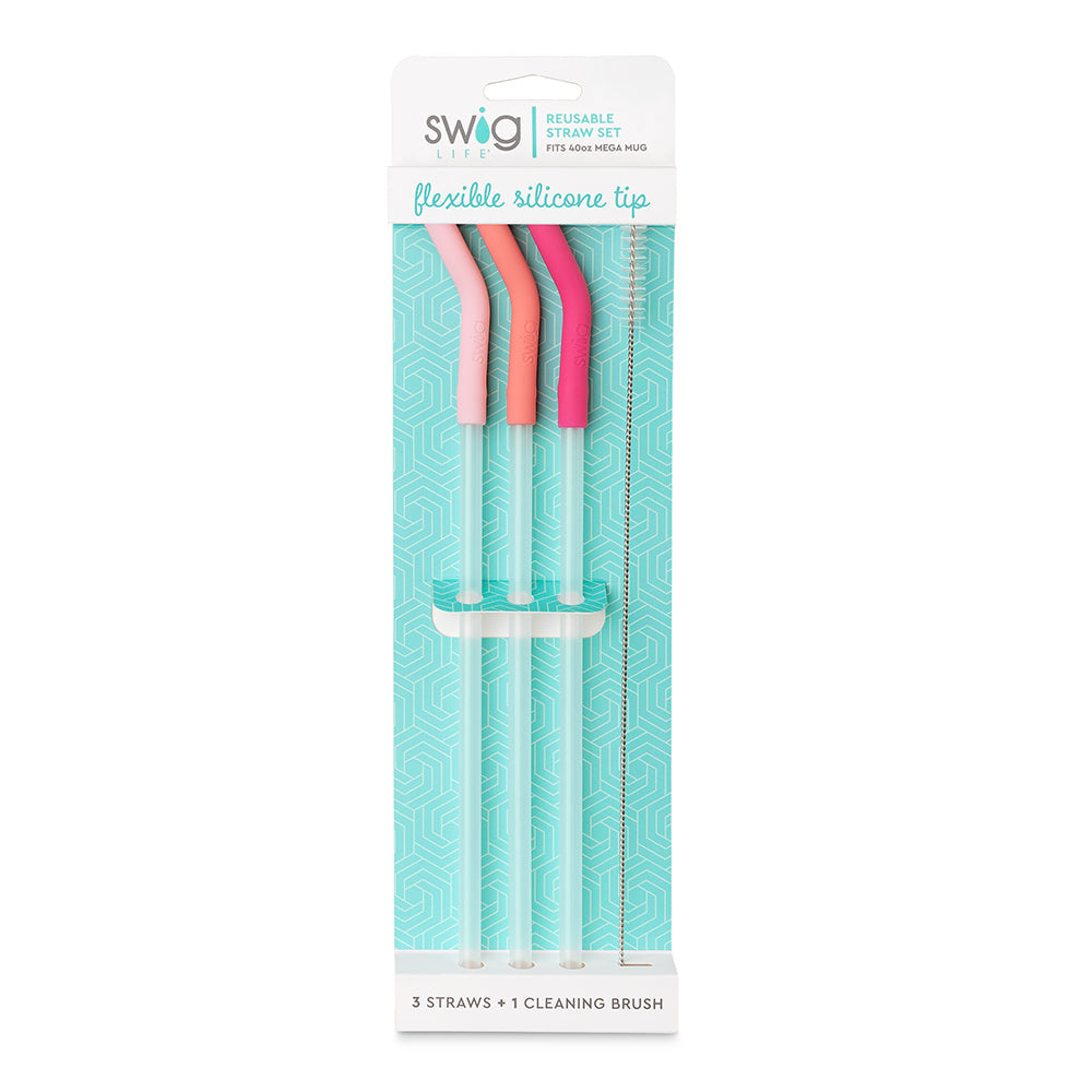 Swig flexible silicone straw set