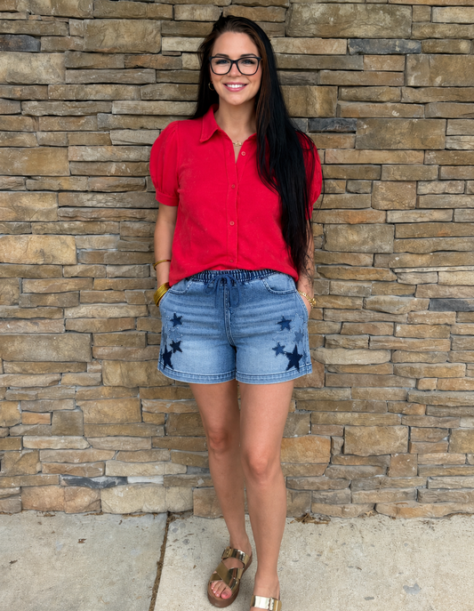 EB Slouchy Star Patched Detailed Shorts