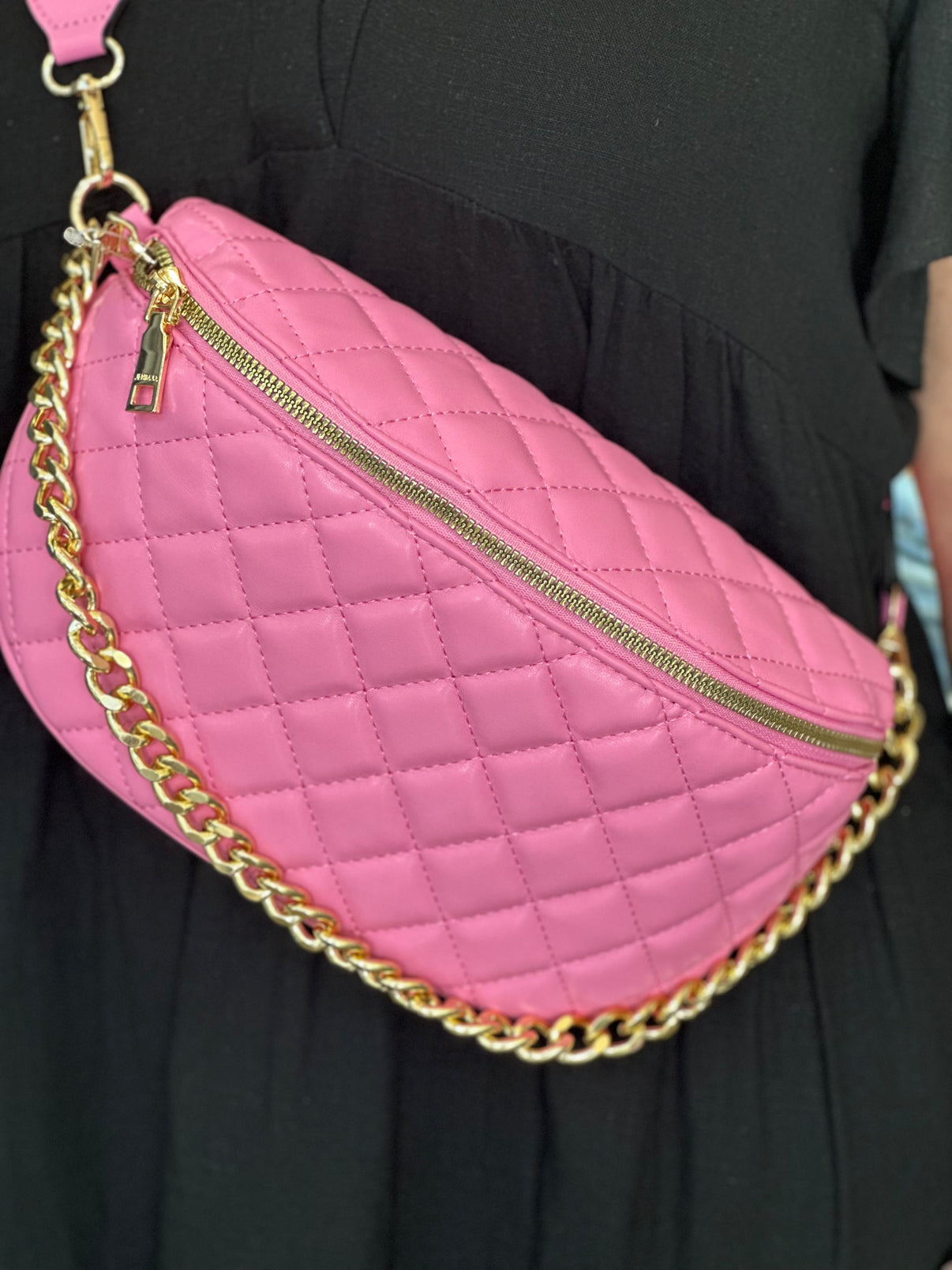 Sylvie Quilted Belt Bag in Bublegum