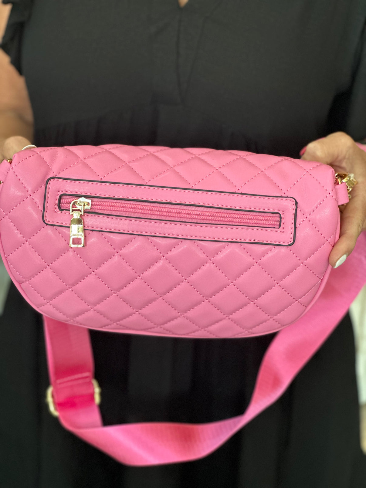 Sylvie Quilted Belt Bag in Bublegum