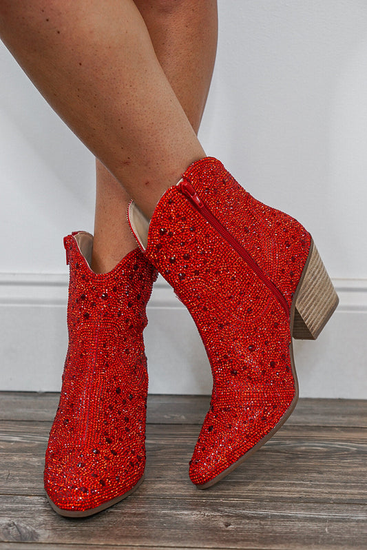 Harlem Red Rhinestone Boots