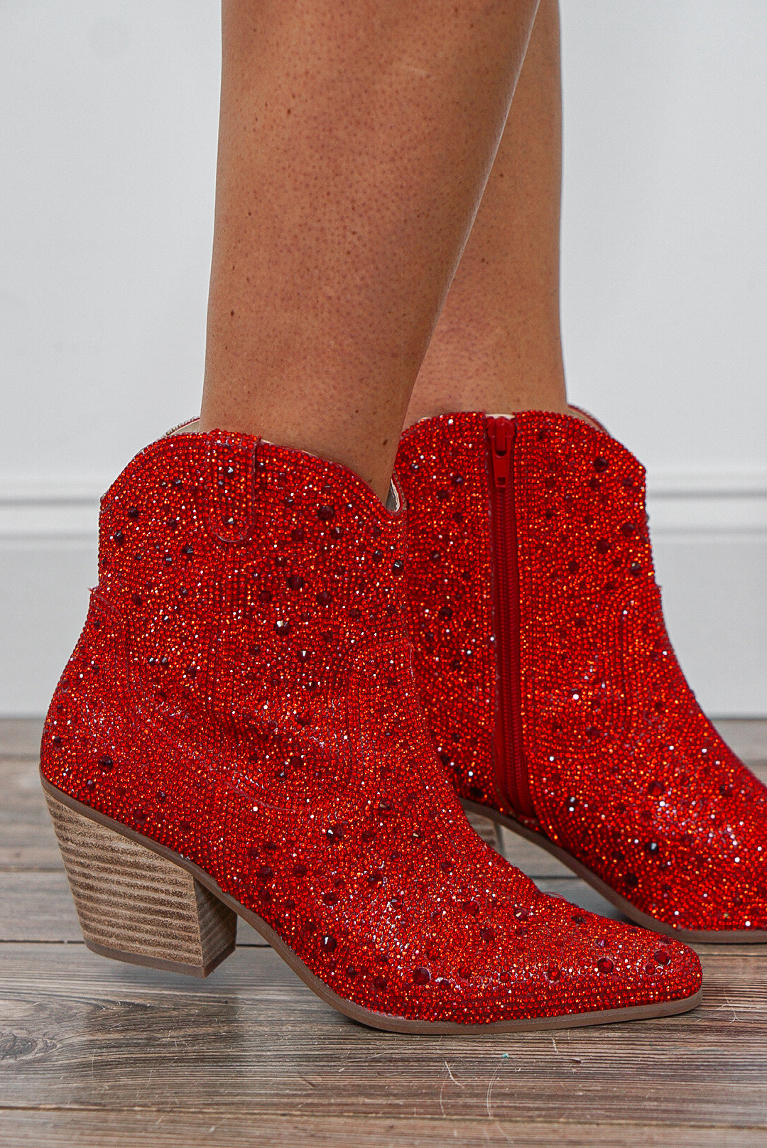 Harlem Red Rhinestone Boots