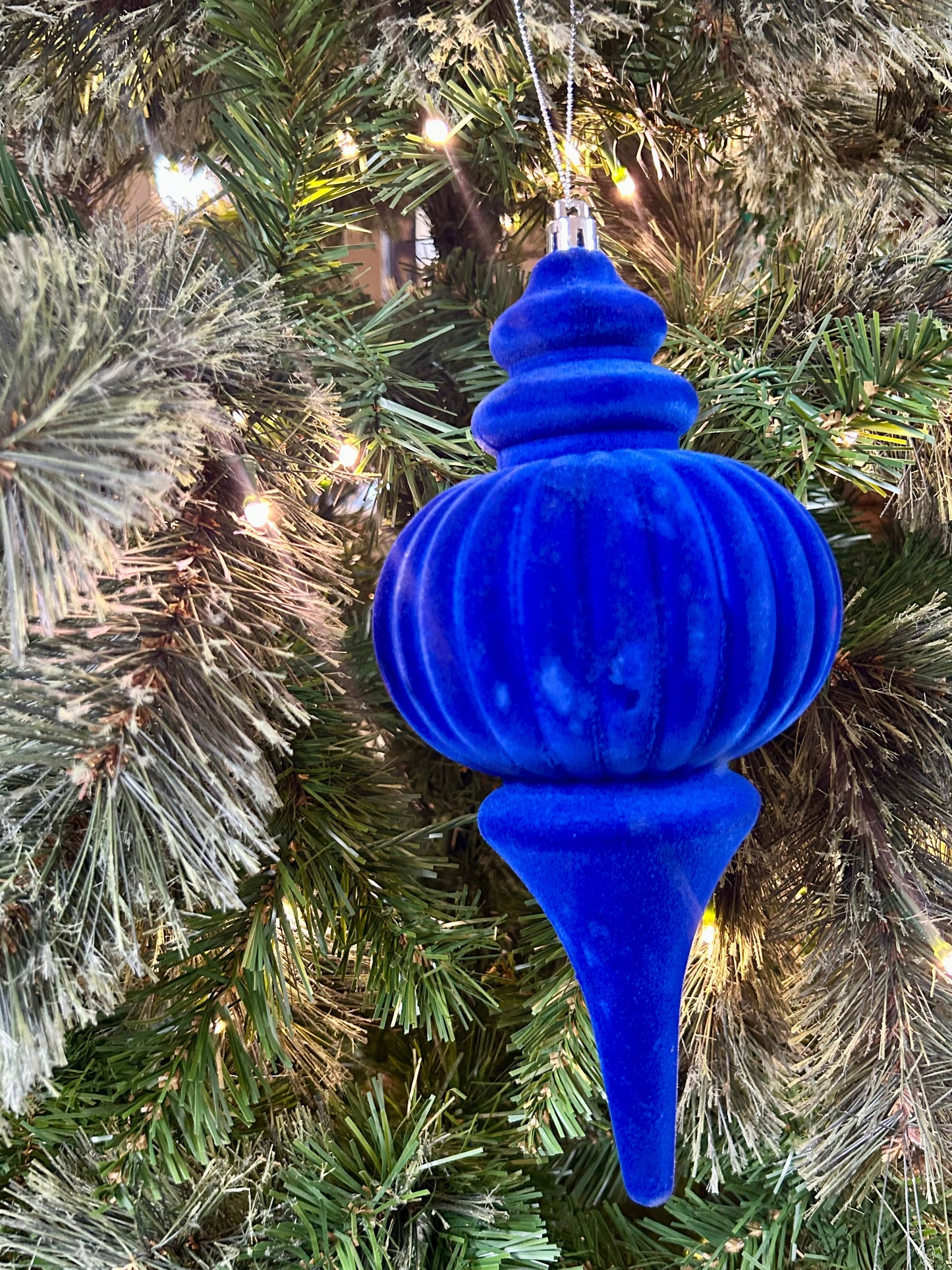 10 Inch Sapphire Plastic Flocked Finial Ornament
