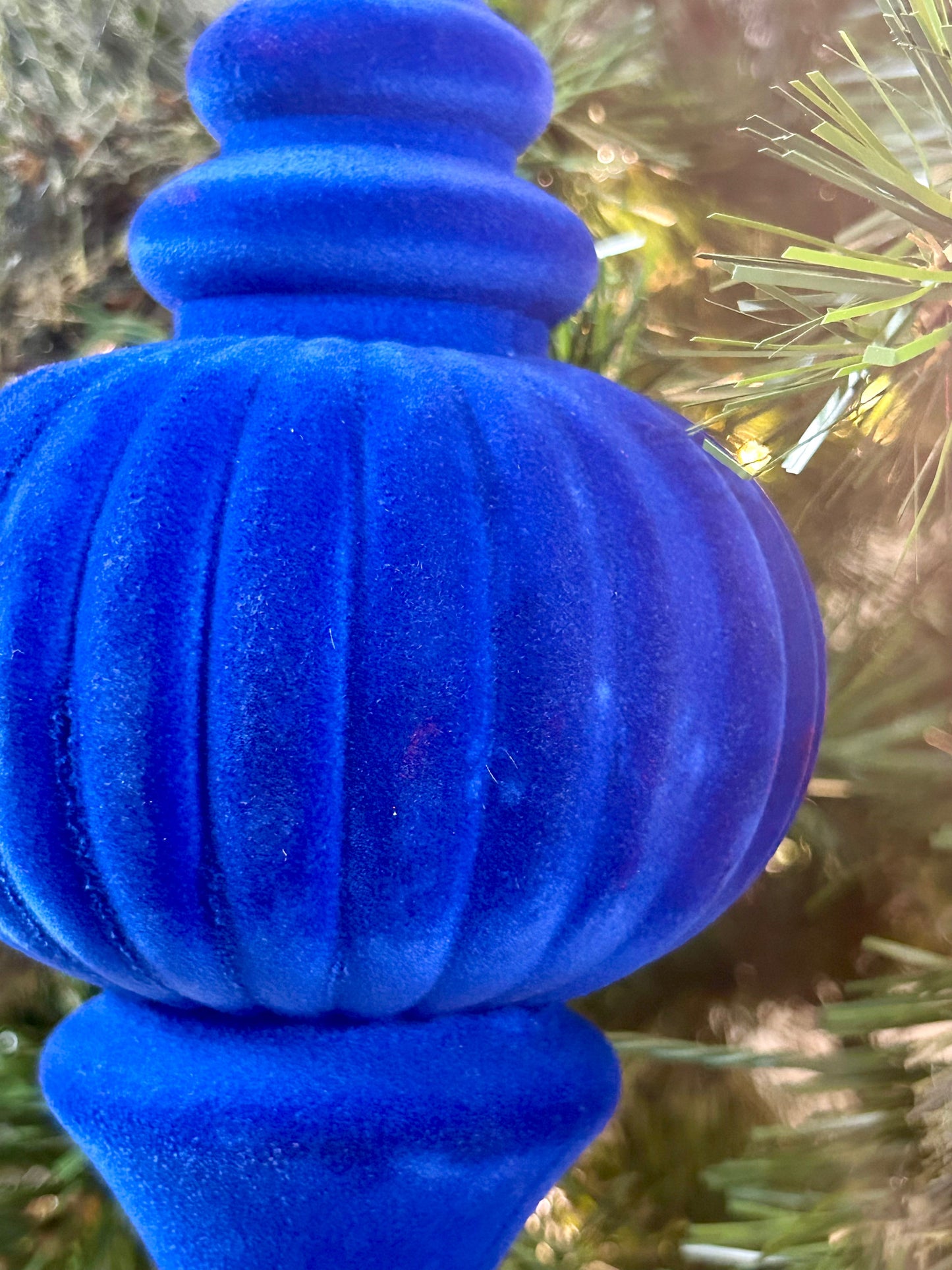 10 Inch Sapphire Plastic Flocked Finial Ornament