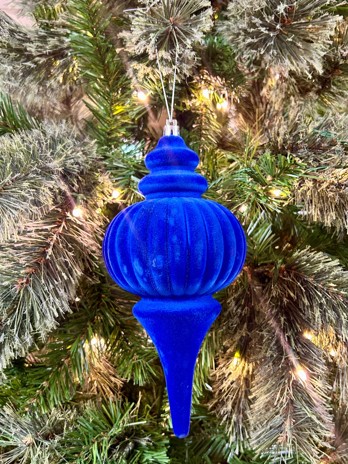 10 Inch Sapphire Plastic Flocked Finial Ornament