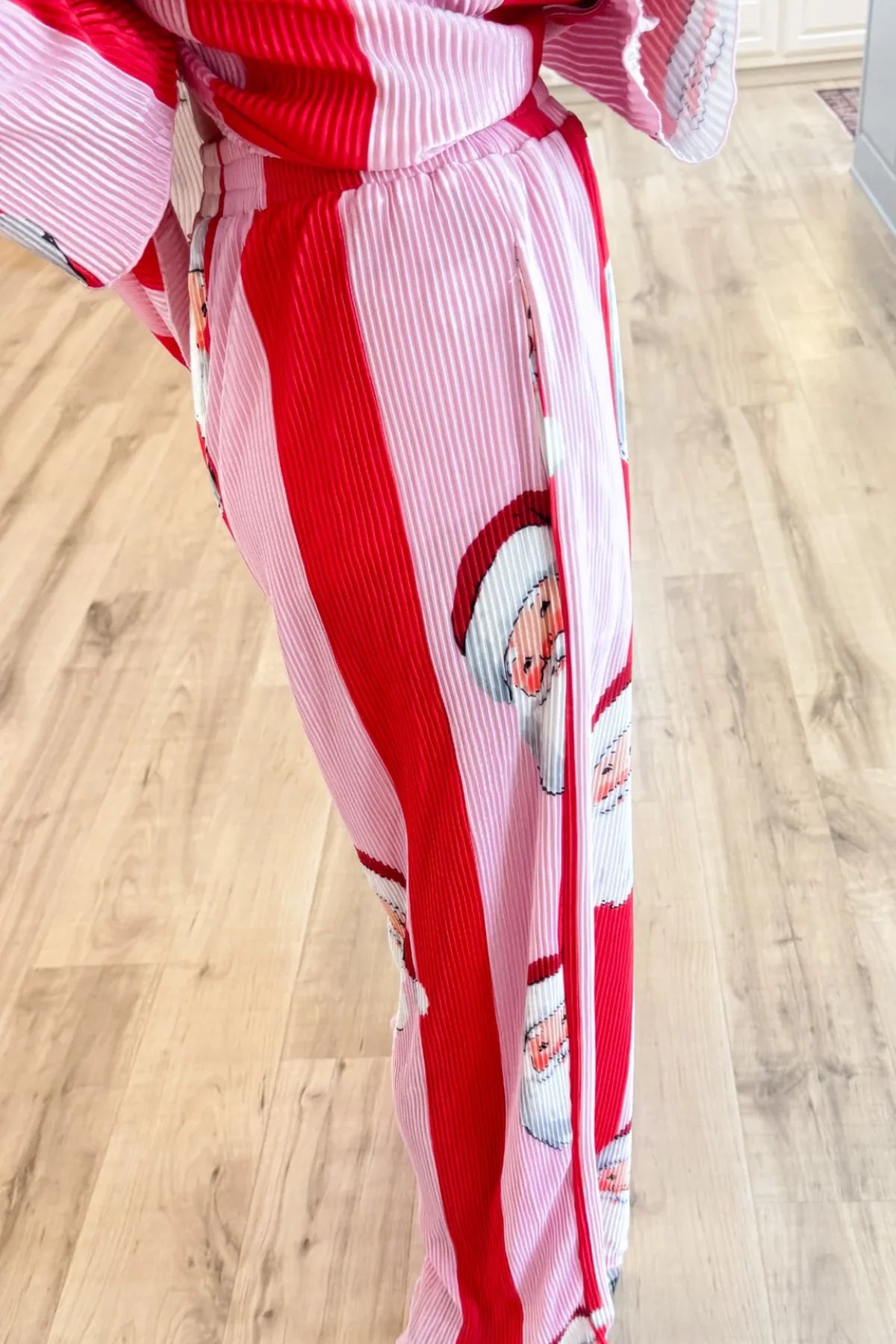 Pink and Red Santa Ribbed Set pajamas