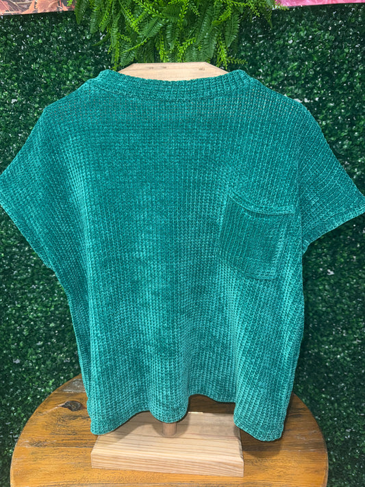 Chenille Waffle Short Sleeve Sweater