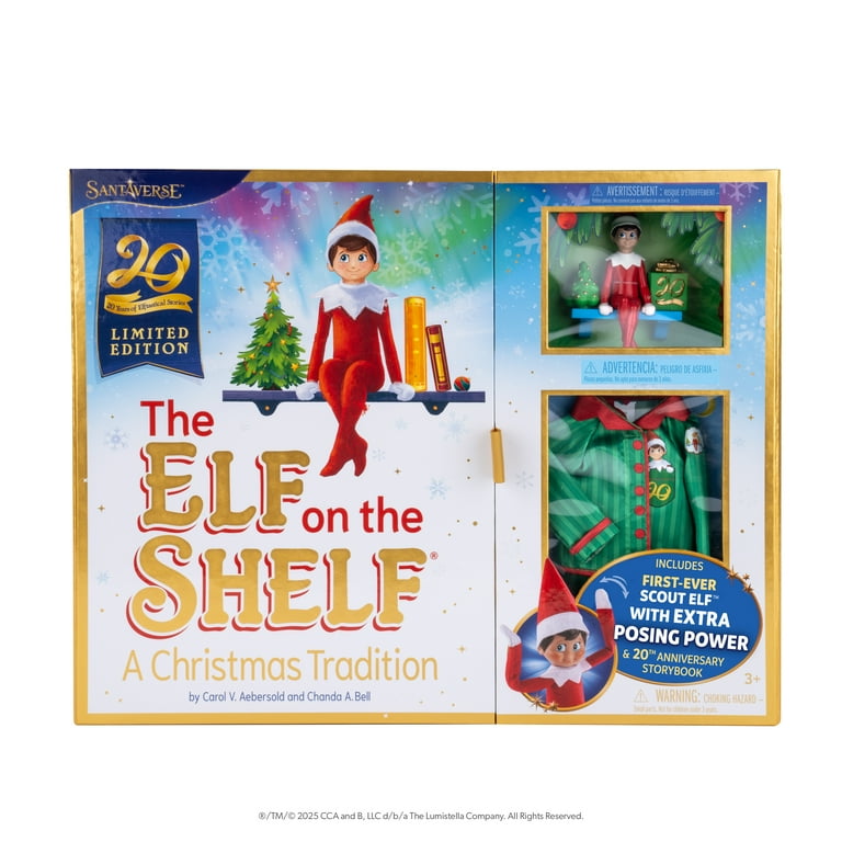 The Elf on the Shelf 20th Anniversary Scout Elf – Boy with Blue Eyes, Posable Christmas Elf and Storybook