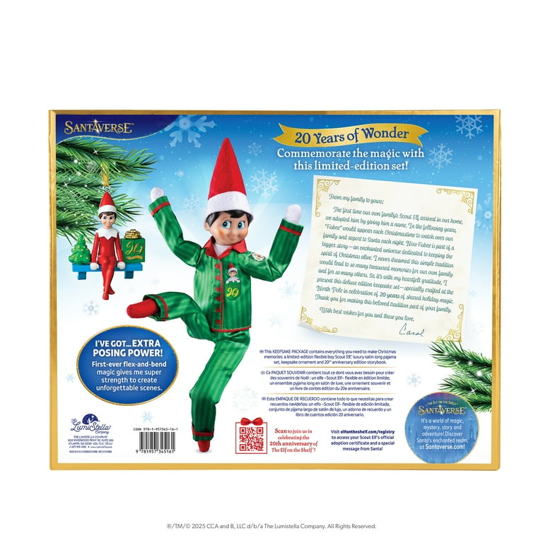 The Elf on the Shelf 20th Anniversary Scout Elf – Boy with Blue Eyes, Posable Christmas Elf and Storybook