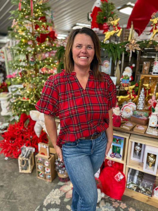 Christmas Plaid  V Neck Top